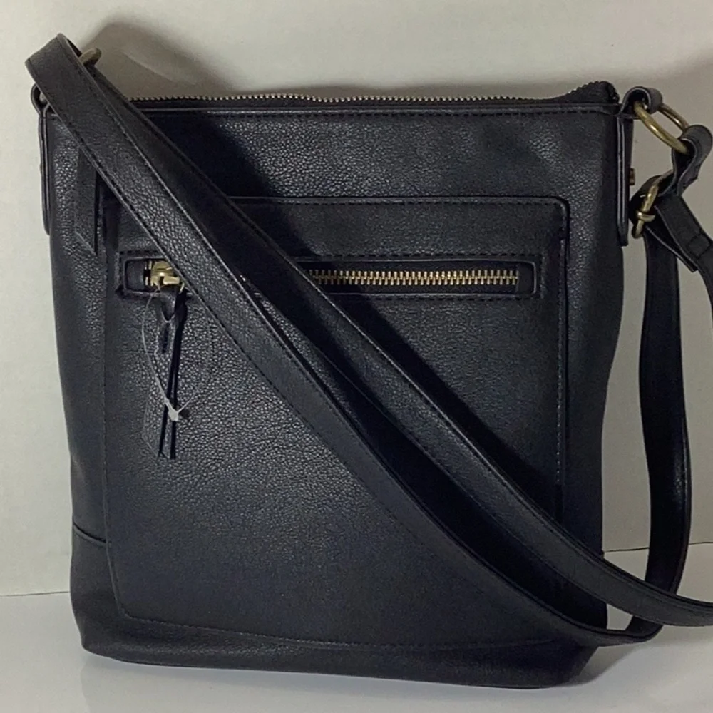 Style & Co Hudsonn North South Crossbody Bag Women's Black Top Zip Closure